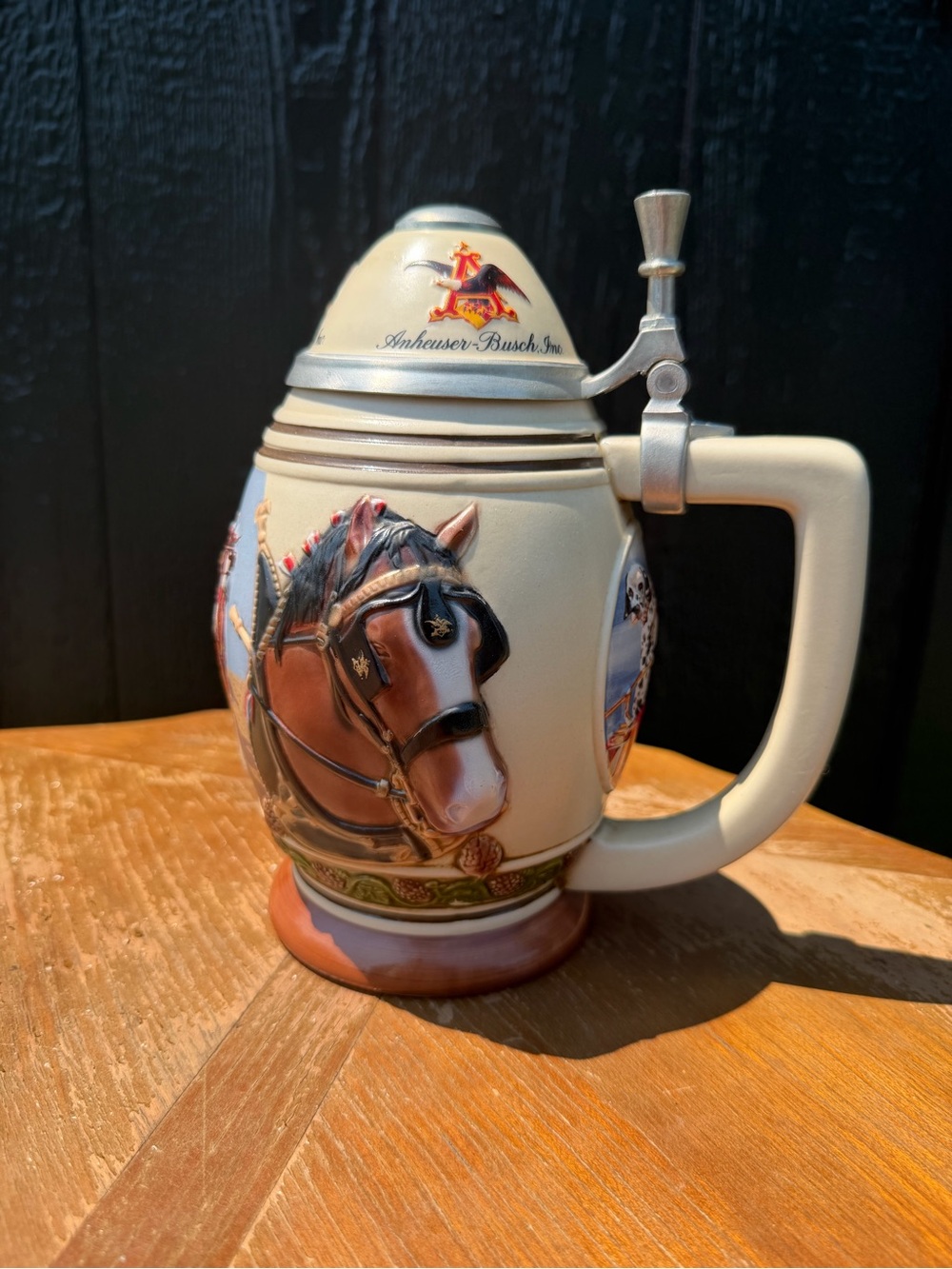 Anheuser-Busch Clydesdale Ceramic Stein in Cream and Brown